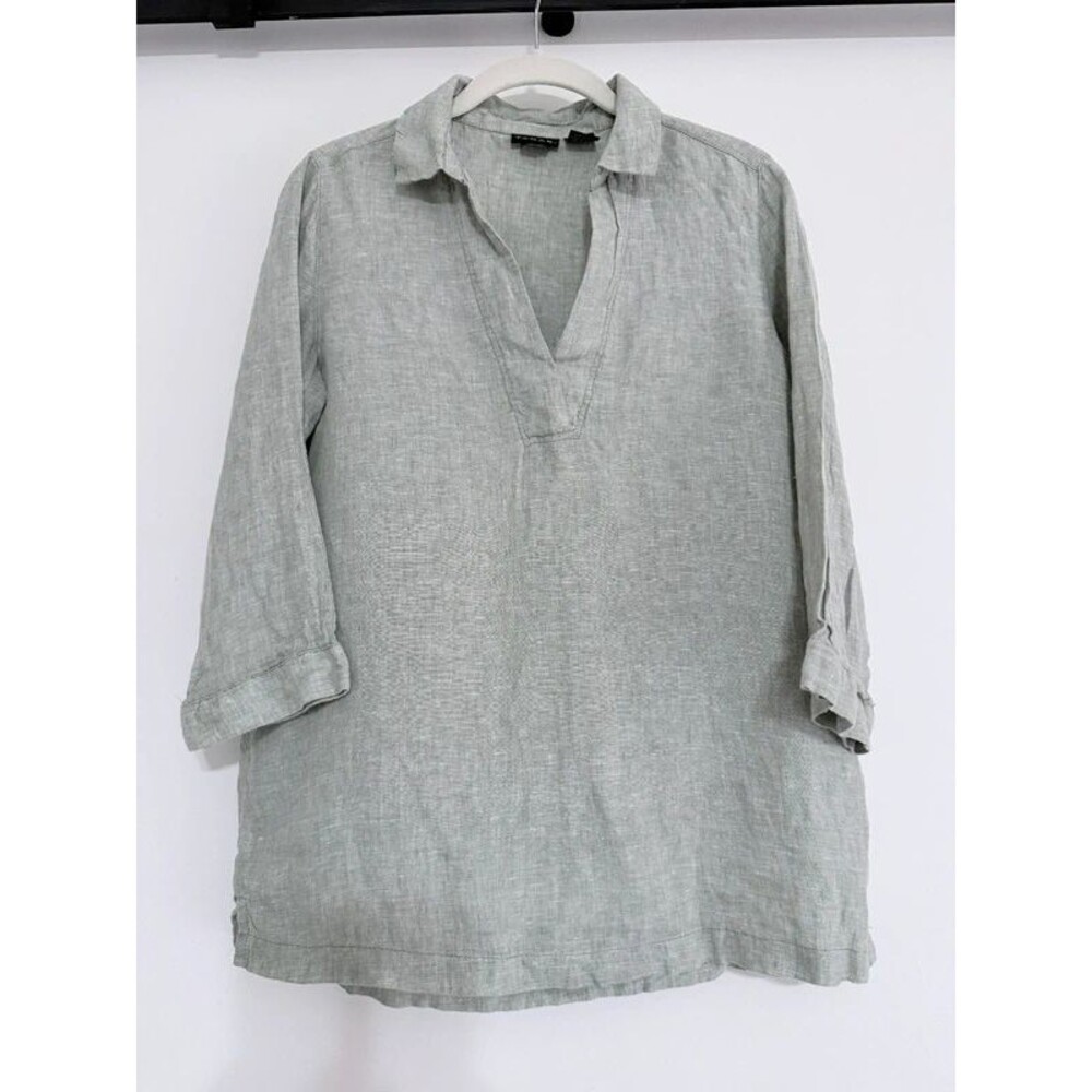 Tahari 100% Linen Tunic Blouse - Sage Green - Size Small